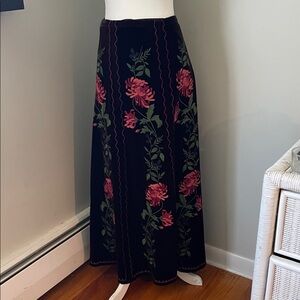 Tasha Polizzi Floral Black and Pink Velvet Maxi embroidered Skirt,size Medium